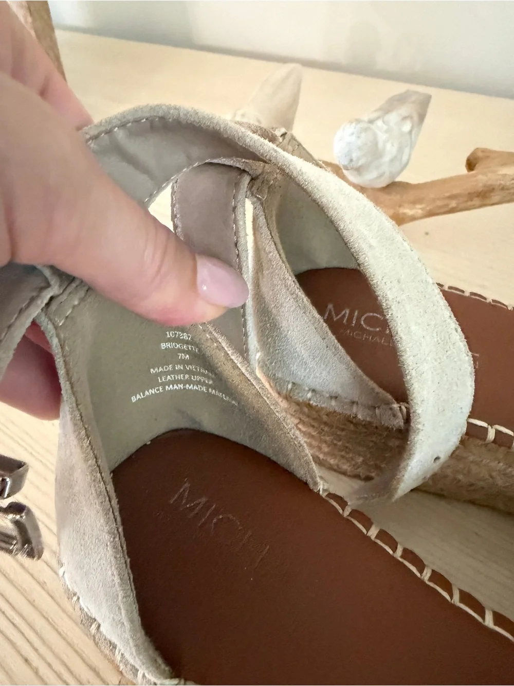 Michael Kors. Woven Espadrille Wedge Sandals in Beige